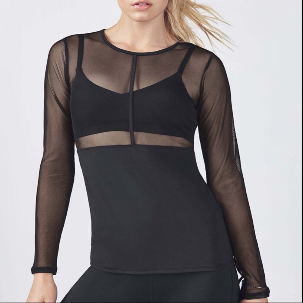 🆕Fabletics Long Sleeve Sheer Sexy Top XS New!